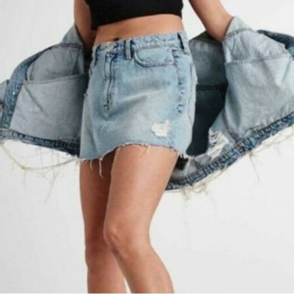 Hudson Acid Wash Distressed Denim Mini Skirt 27